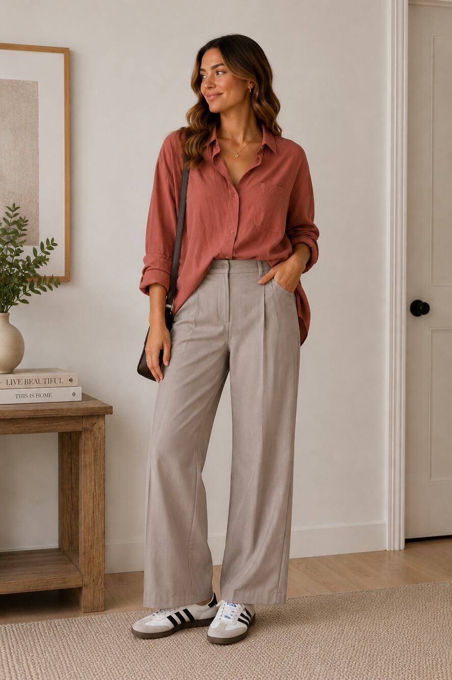 Set Active X Aimee Song Rust Button Down Shirt Womens L Oversized Casual Classic